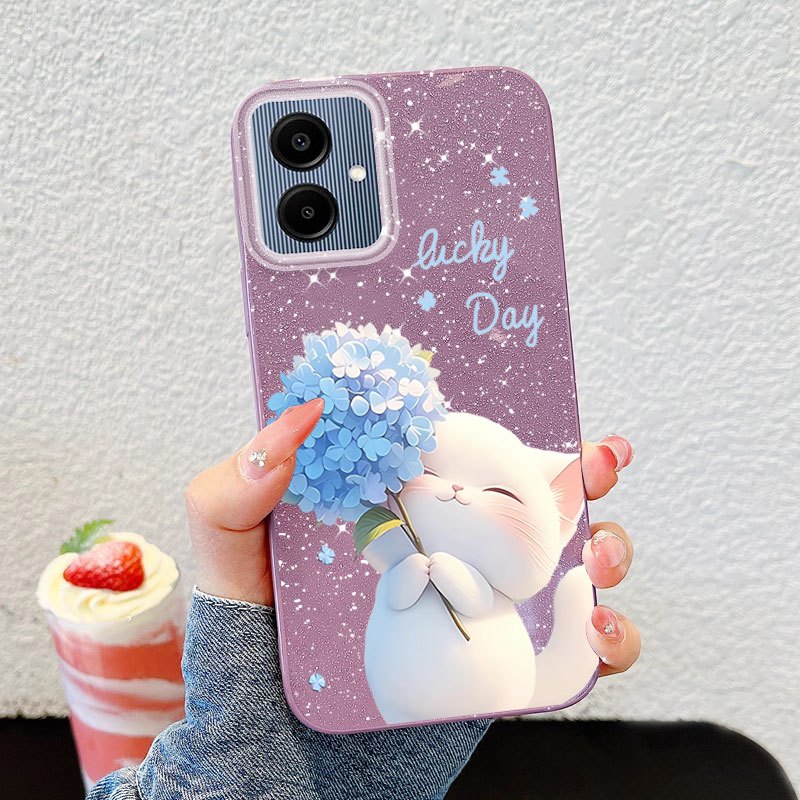 VRQR สําหรับ Samsung Galaxy A07 A06 4G 5G A05S A05 A04E A04 A03 น่ารักยิ้มแมวอ้วน Shinning Brightly Anti Drop Hard IMD เคสโทรศัพท์ – โปรปัง