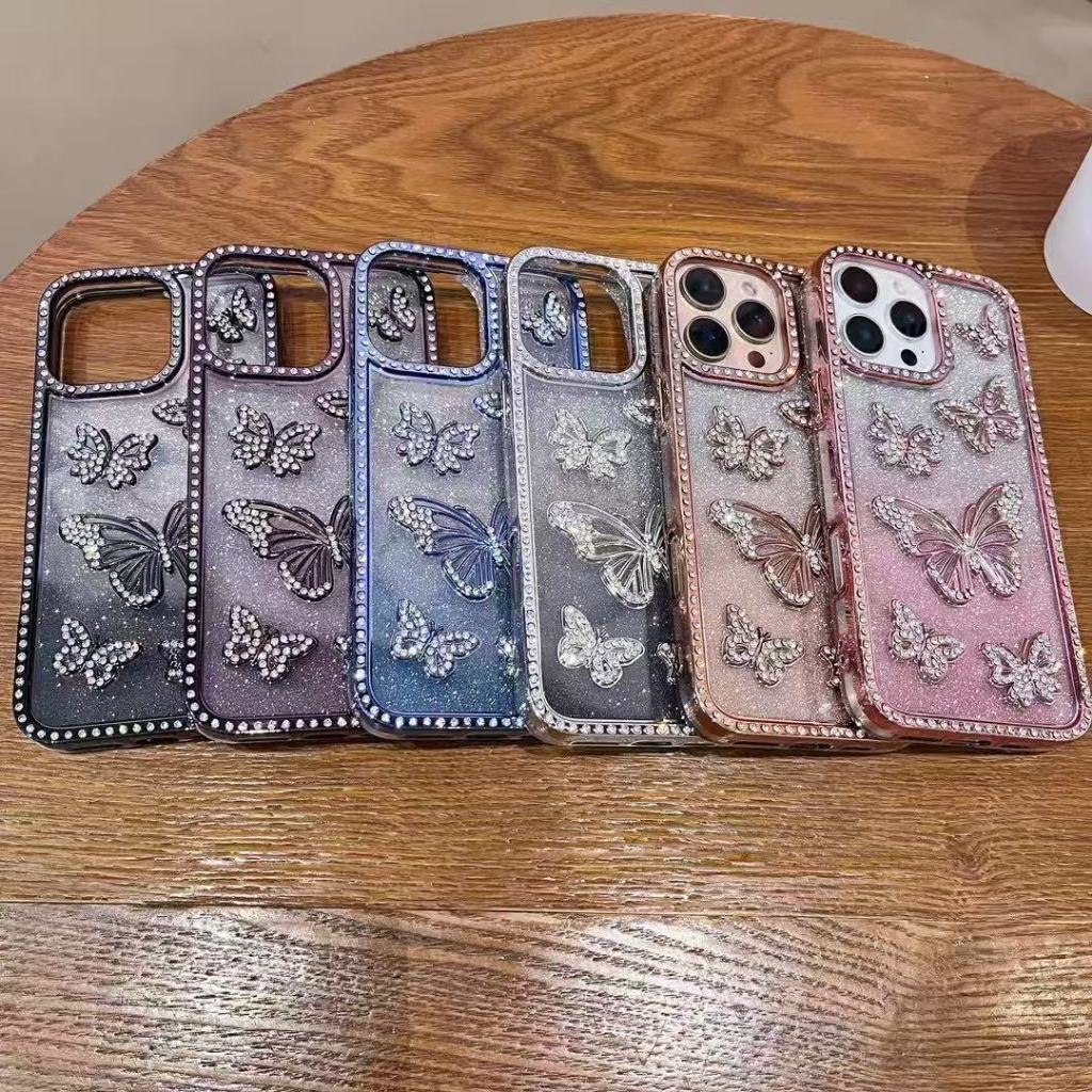3D แฟลชเจาะผีเสื้อที่มีสีสันหลวมแป้ง IMD เคสโทรศัพท์สําหรับ Iphone 16promax 15 14 13pro max 12 15plu