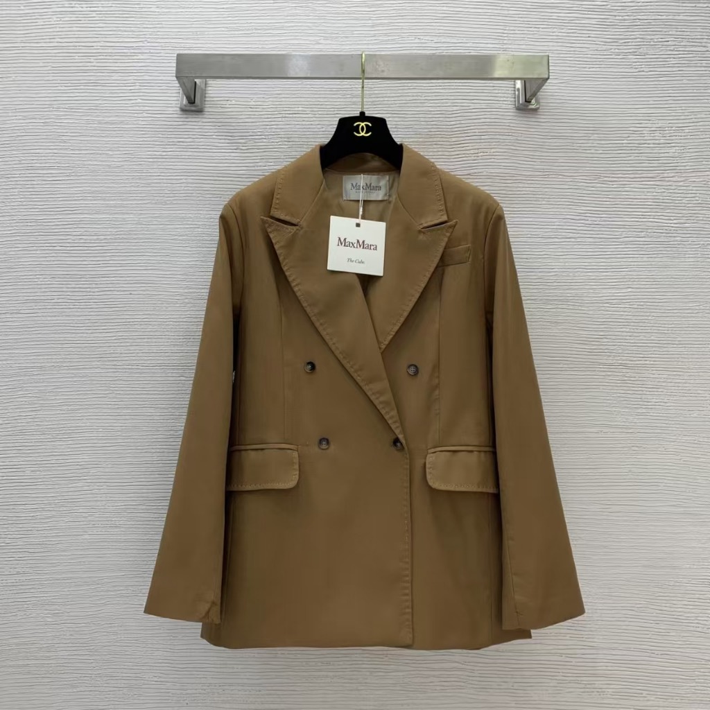 MaxMar * ผ้าผ้าฝ้ายผสมผ้าลินินแบบกําหนดเองระบายอากาศได้สบายเปิดด้าย Hemming Double-Breasted Loose Al