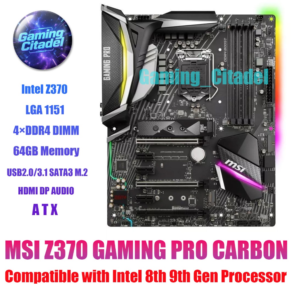 ใช้เมนบอร์ด MSI Z370 GAMING PRO CARBON DDR4 ATX เข้ากันได้กับโปรเซสเซอร์ Intel 8th 9th Gen ทดสอบ