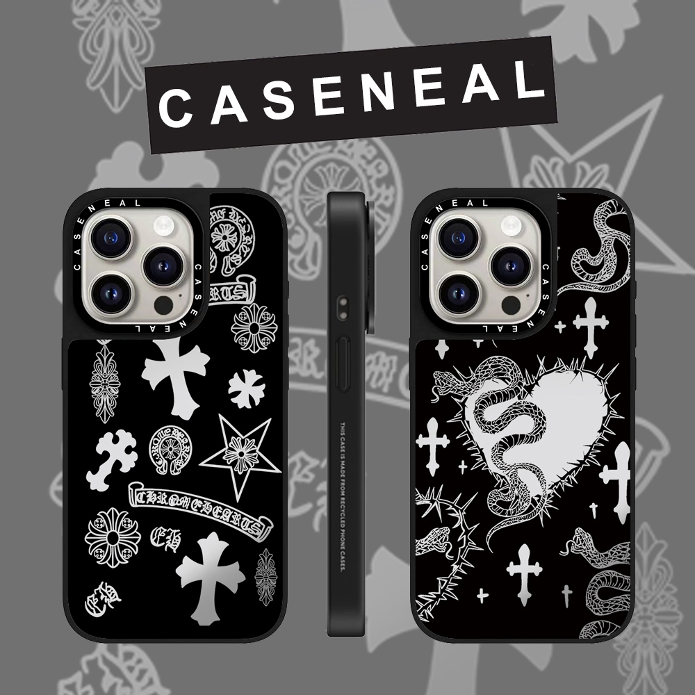 CASENEAL Graffiti cross งูสีดํากระจกFaceสําหรับiPhone 16 Pro Max 15 Plus 14 ProMax 13 12Pro 11 12 โทรศัพท์กันกระแทกSoft Edge Hardป้องกันกรณี