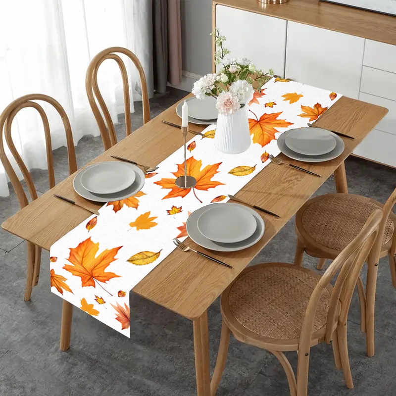 ผ้าลินินธงโต๊ะ Yellow Maple Leaves 33120.33183.ผ้าปูโต๊ะประดับต้นไม้