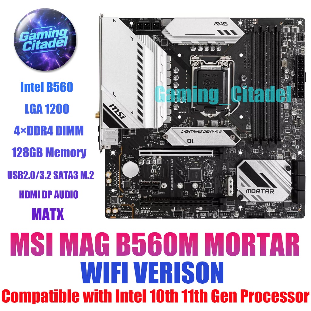ใช้ MSI MAG B560M MORTAR DDR4 LGA 1200 MATX WIFI เมนบอร์ดใช้งานร่วมกับ Intel 10th 11th Gen โปรเซสเซอ