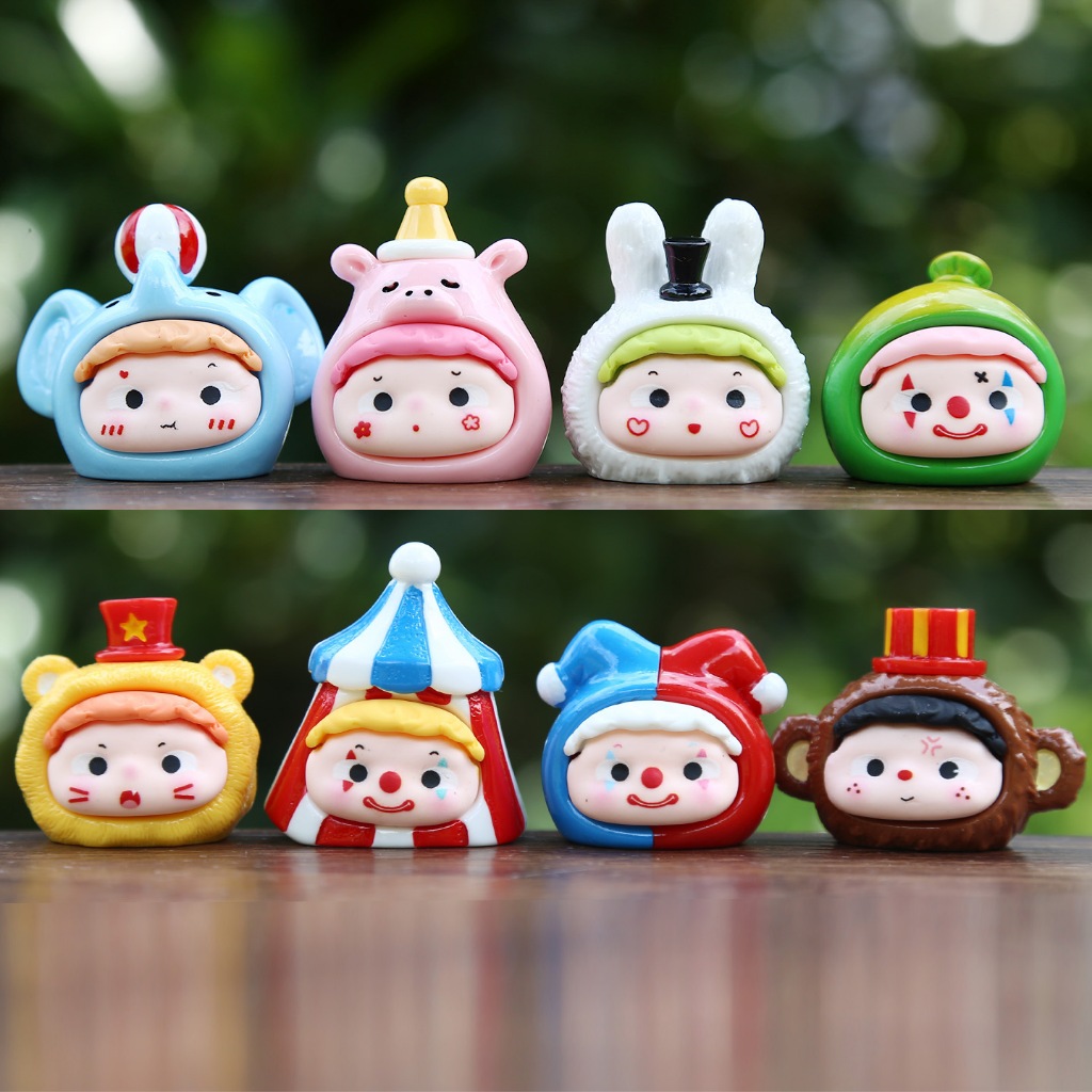 8 ชิ้น/เซ็ต 3-4 ซม.เทรนด์ใหม่ของเล่น Circus สัตว์ตุ๊กตาช้าง Clown Creative DIY Microcosmic ตกแต่งรถรุ่น Q PVC Action Figures รุ่น