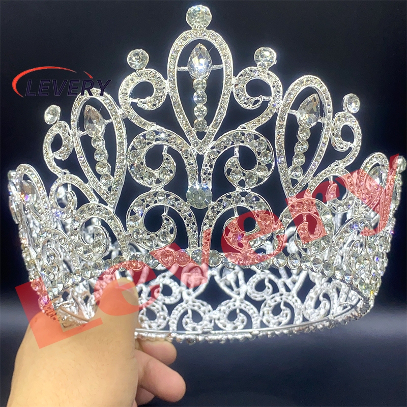 Levery คริสตัล Crown เจ้าสาว พร้อม Veil Tiara และหัวเครื่องประดับสำหรับงานแต่งงานและการประกวด