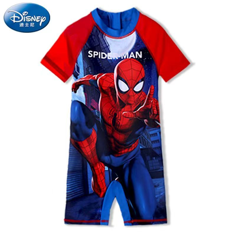 Disney Spiderman ชุดว่ายน้ําเด็กการ์ตูนพิมพ์ชุดว่ายน้ําเสื้อผ้าเด็ก