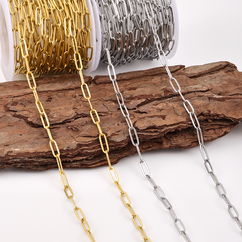 DIY สร้อยคอกึ่งสําเร็จรูปสแตนเลสเชื่อมแบน O Cross Chain ชุบทอง 18K
