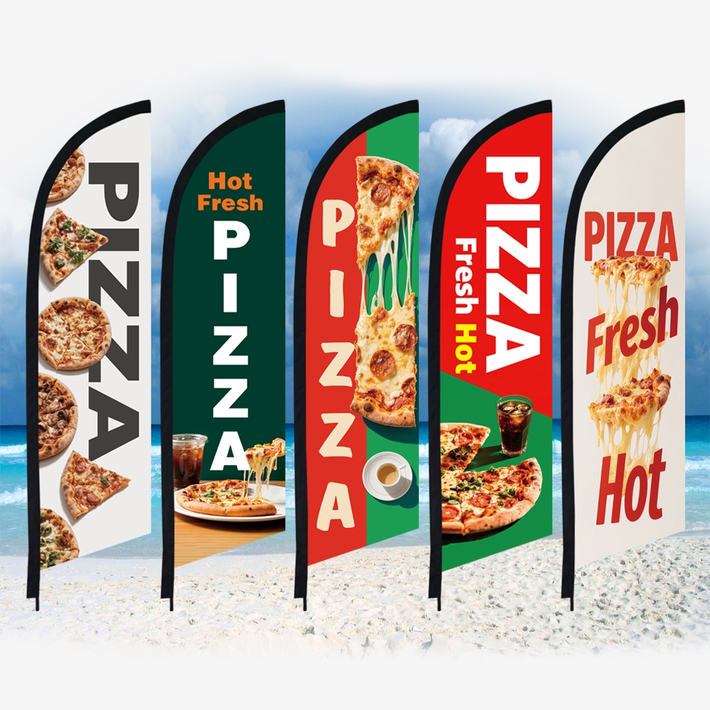 PIZZA ร้อนสดโปสเตอร์ Feather Flag เฉพาะธงไม่มีเสาชายหาดธงที่กําหนดเองตกแต่งโฆษณากลางแจ้งสําหรับอาหาร