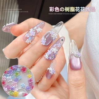Rou Bao 100 ชิ้นเล็บผสมดอกไม้ห้ากลีบสีสันสดใส Girly เล็บเรซิน Art DIY Charms ตกแต่ง