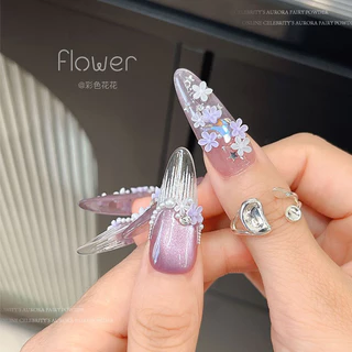 Rou Bao 100 ชิ้นเล็บผสมดอกไม้ห้ากลีบสีสันสดใส Girly เล็บเรซิน Art DIY Charms ตกแต่ง