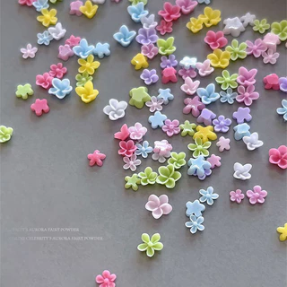 Rou Bao 100 ชิ้นเล็บผสมดอกไม้ห้ากลีบสีสันสดใส Girly เล็บเรซิน Art DIY Charms ตกแต่ง