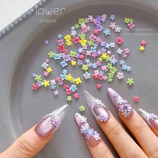 Rou Bao 100 ชิ้นเล็บผสมดอกไม้ห้ากลีบสีสันสดใส Girly เล็บเรซิน Art DIY Charms ตกแต่ง