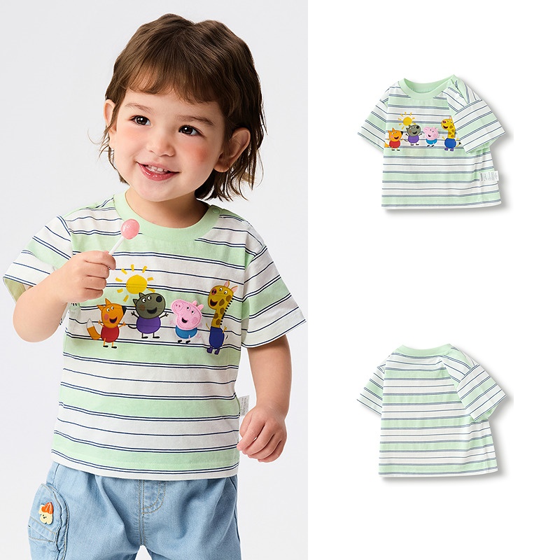 balabala Baby เสื้อยืดแขนสั้นสีขาวฤดูร้อนบางชายหญิง 2025