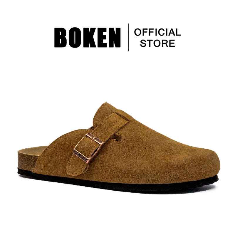 BOKEN รองเท้าแตะผู้ชาย Suede Cork Clogs Mules รองเท้าแตะคลาสสิกผู้หญิงหนังรองเท้าขี้เกียจ