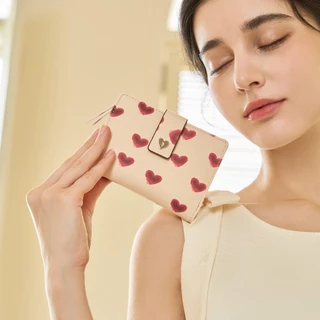SeaGloca Heart Beat Series Multi-Function Love Heart Print Bifold Coin Purse Wallet for Women No 28