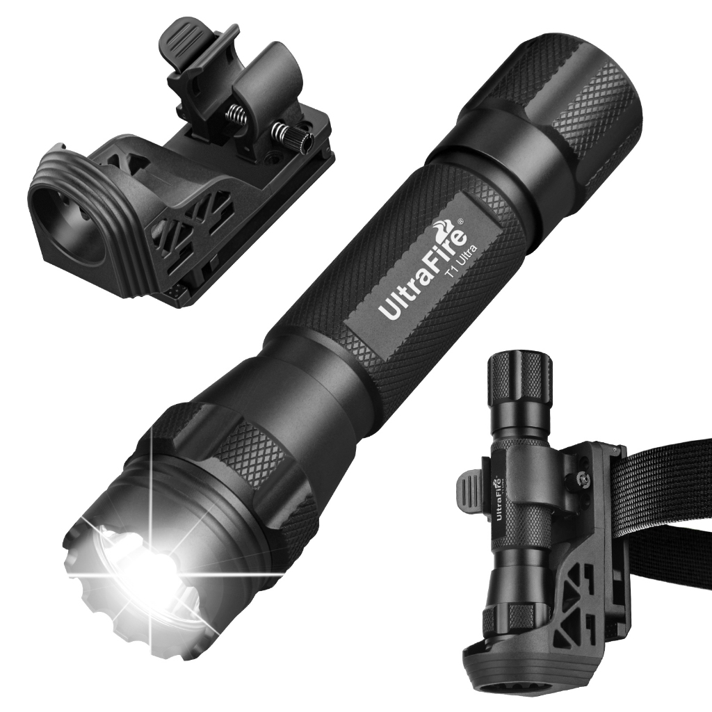 ชุดไฟฉายUltraFire T1 Ultra Tactical 1000 Lumens ไฟฉายLEDชาร์จไฟได้พร้อมคลิปหนีบเข็มขัด