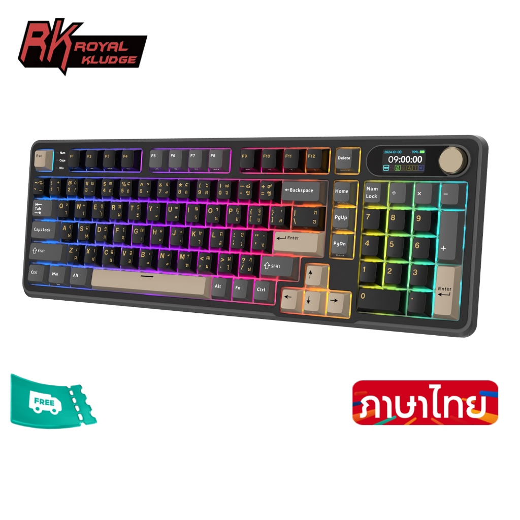 Royal Kludge RK S98 Phantom 98 Key Tri-Mode RGB แบบมีสายบลูทูธ 2.4G ไร ้ สาย 3 โหมดหน ้ าจอ TFT