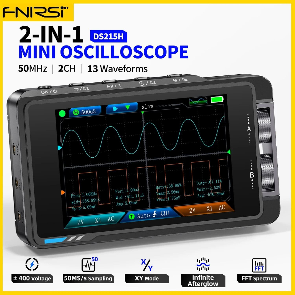 FNIRSI DS215H 2 in 1 Mini Oscilloscope ซ่อมเครื่องมือ Dual channel 50MHz 250 MS/s Sampling Rate รองร