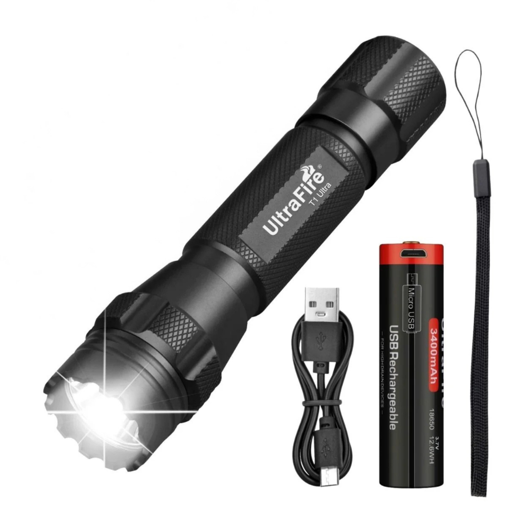 ไฟฉาย UltraFire T1 Ultra Tactical 1000 Lumens พร้อมแบตเตอรี่ 18650 ชาร์จได้