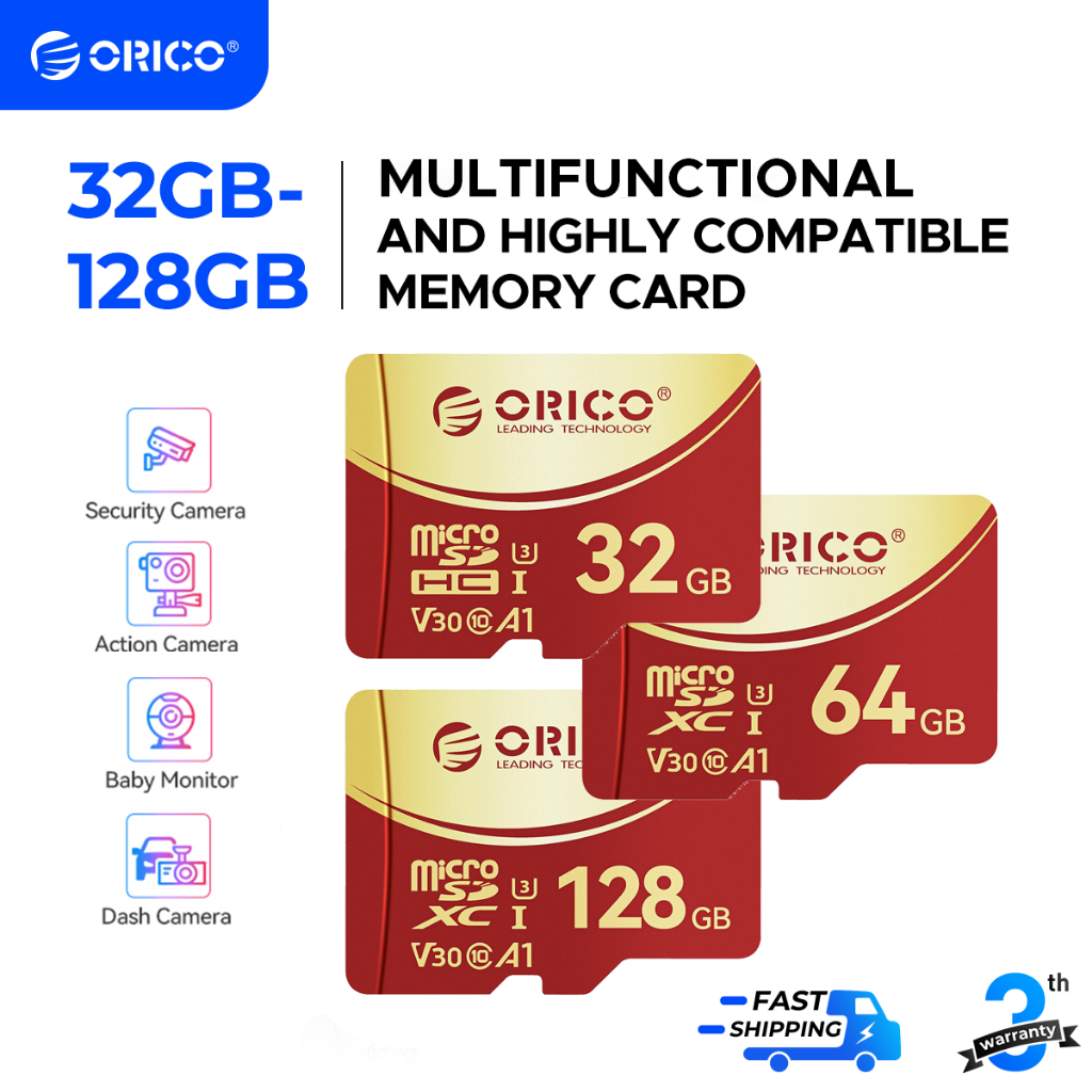 ORICO MicroSD Card 100mbs 32GB 64G 128GB Class10 โทรศัพท์ กล้องวงจรปิดไร้สาย TF Card（ORICO-F3）