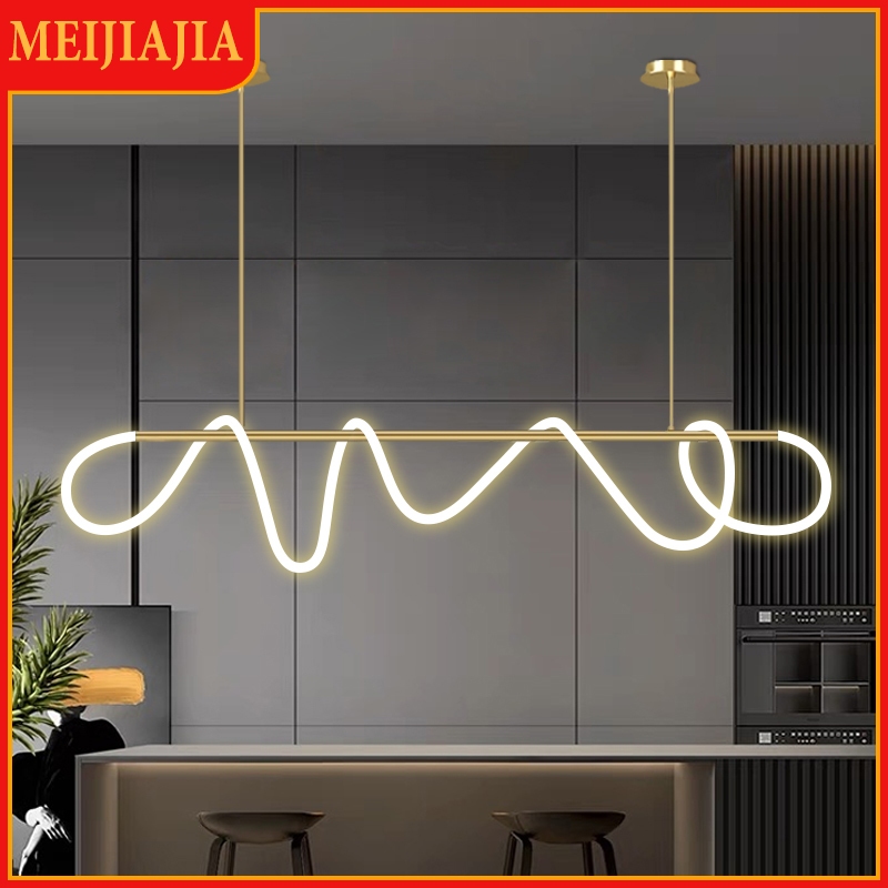 ห้องรับประทานอาหารใหม่โคมไฟระย้าโต๊ะอาหารที่ทันสมัยไฟ LED แถบยาวบาร์ตกแต่งโคมไฟห้องนั่งเล่น 21