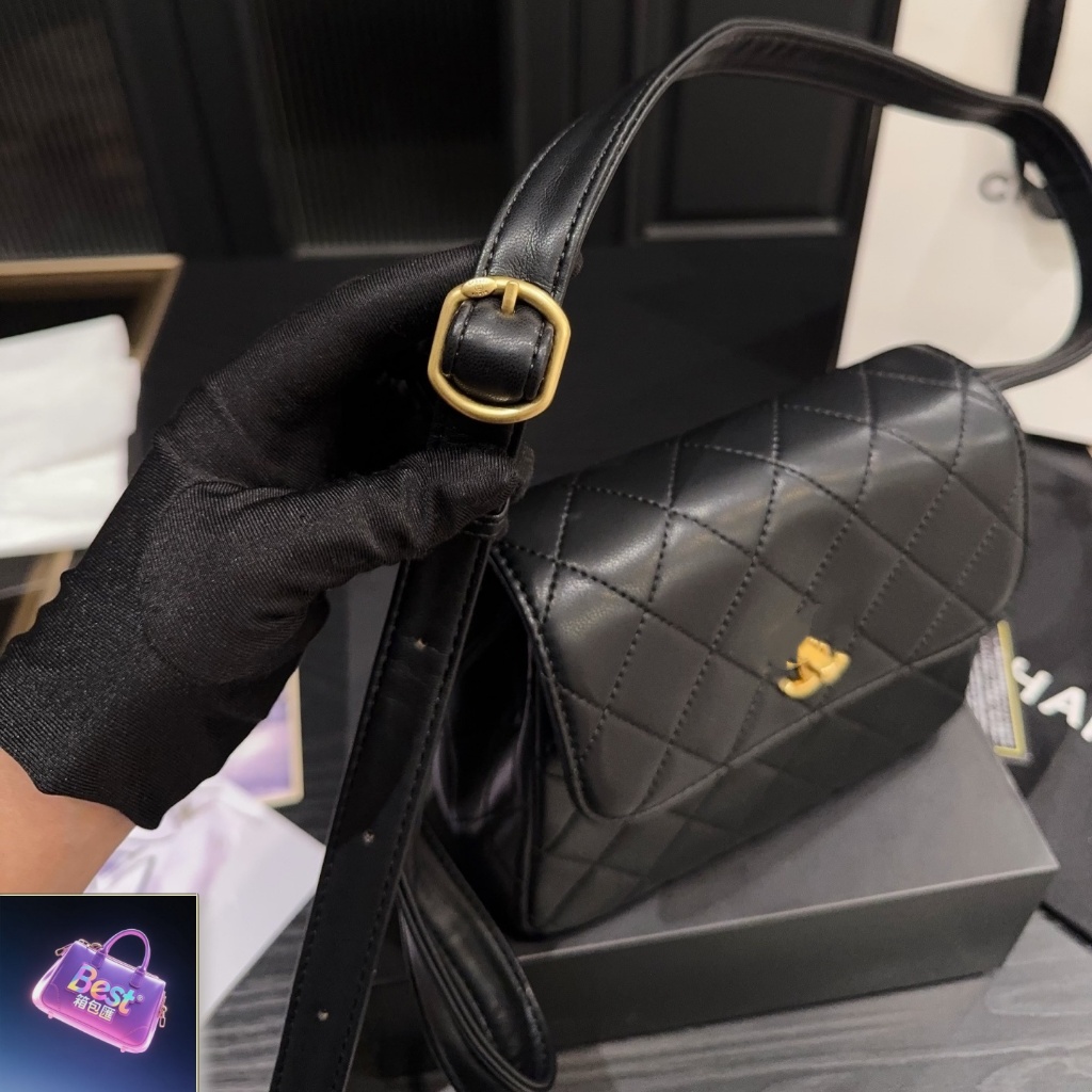 กระเป๋าเดินทางคอลเลกชันน้ําหอม Series 25A สีดํา Quilted ของแท้หนัง One-Shoulder Cross-Body High-End 