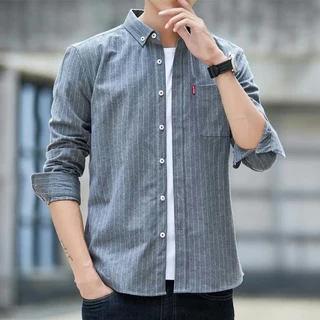 [การจัดส่งในท้องถิ่น] เสื้อเชิ้ตแขนยาว ทรงหลวม สไตล์เกาหลี วินเทจ แฟชั่นสำหรับผู้ชาย ขนาด