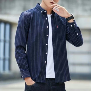 [การจัดส่งในท้องถิ่น] เสื้อเชิ้ตแขนยาว ทรงหลวม สไตล์เกาหลี วินเทจ แฟชั่นสำหรับผู้ชาย ขนาด