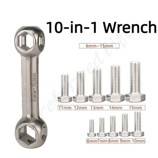 6-15 มม. 10-in-1 แบบพกพาประแจกระดูกสุนัข Rust-proof Multi-function หกเหลี่ยมสกรูประแจเครื่องมือซ่อมจักรยาน