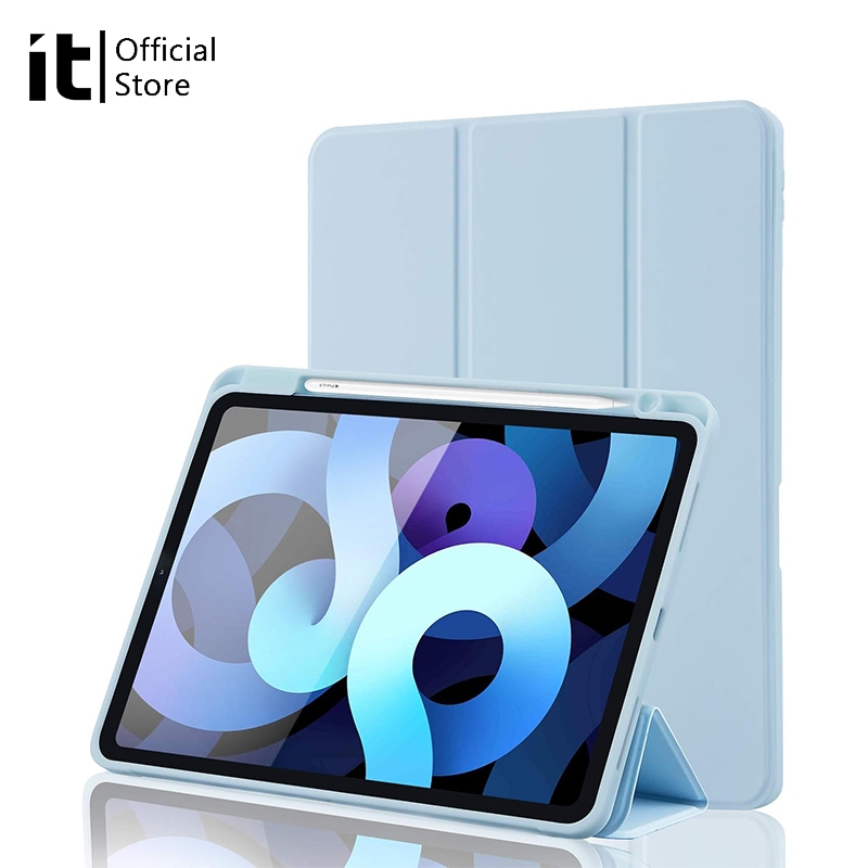 It เคสป้องกันสําหรับ iPad Pro Gen 12/11 10 Pro 13 11/Air8/ 7/6/5/4/3/2/1 10.9"/10.2"/10.5" ขาตั้ง TPU แบบยืดหยุ่นและสามพับ, เคสพร้อมที่วางปากกา, Auto Wake/Sleep, สีเทาอ่อน