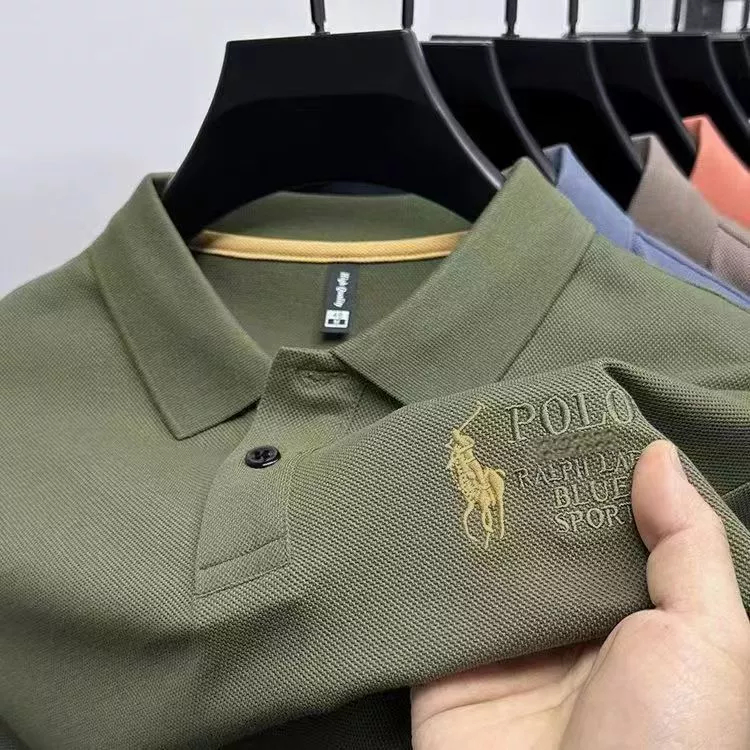 เสื้อยืดผู้ชายสไตล์เกาหลี สีทึบ อินเทรนด์ เสื้อโปโลสีเขียว