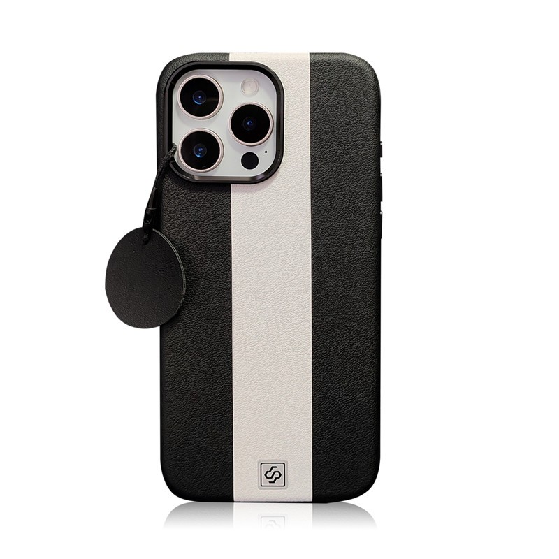 Dual-สีหนังพรีเมี่ยมแม่เหล็กดึงดูดเคสโทรศัพท์สําหรับiPhone 17 Pro Max 17 Air 13 14 15 16 Pro Maxธุรกิจปุ่มโลหะHigh-Endกันกระแทกปกหลัง