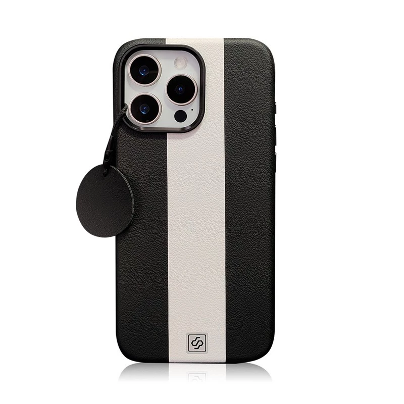 Dual-สีหนังพรีเมี่ยมแม่เหล็กดึงดูดเคสโทรศัพท์สําหรับiPhone 17 Pro Max 17 Air 13 14 15 16 Pro Maxธุรกิจปุ่มโลหะHigh-Endกันกระแทกปกหลัง