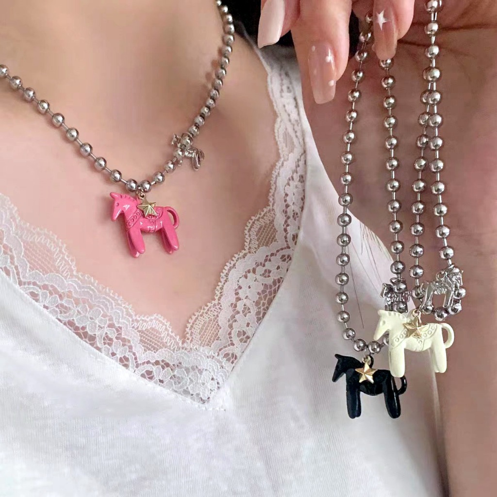 สร้อยคอโพนี่ลูกปัดสีสันสำหรับ 여성 สไตล์เกาหลี พร้อมเป็นของขวัญวันเกิด
