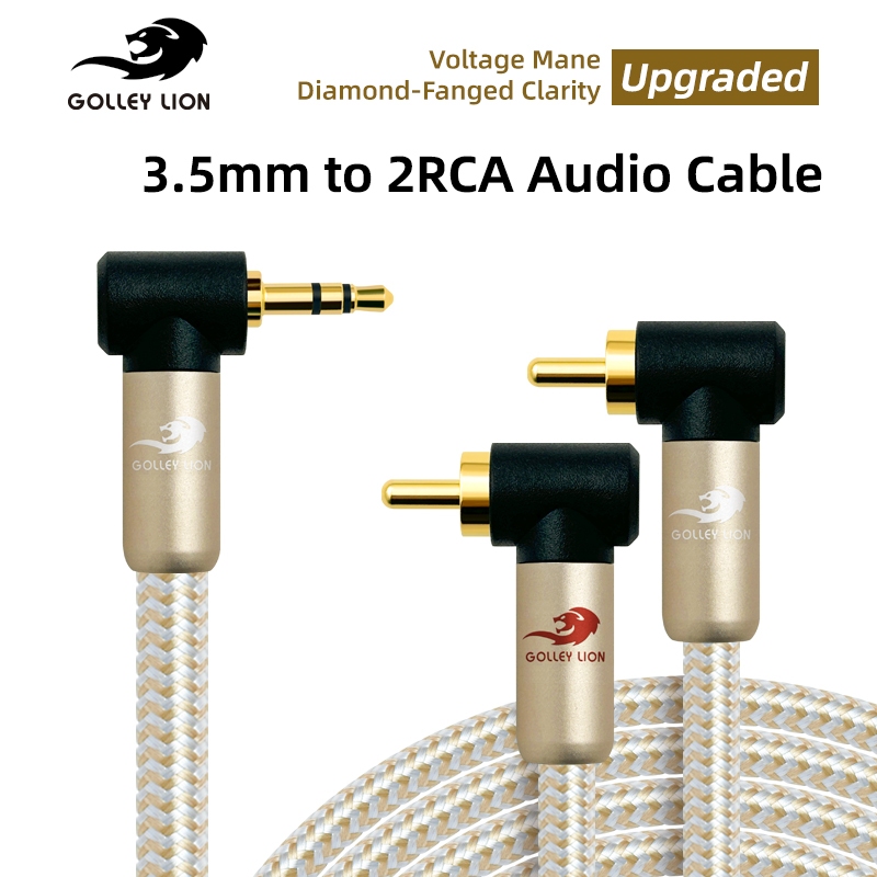GOLLEY LION มุมขวา 3.5 มม.ถึง 2RCA สายสัญญาณเสียง, อะแดปเตอร์เสริม, สายแปลง AUX, สาย RCA Y สําหรับสมาร์ทโฟน,ลําโพง,แท็บเล็ต,HDTV,MP3 Player