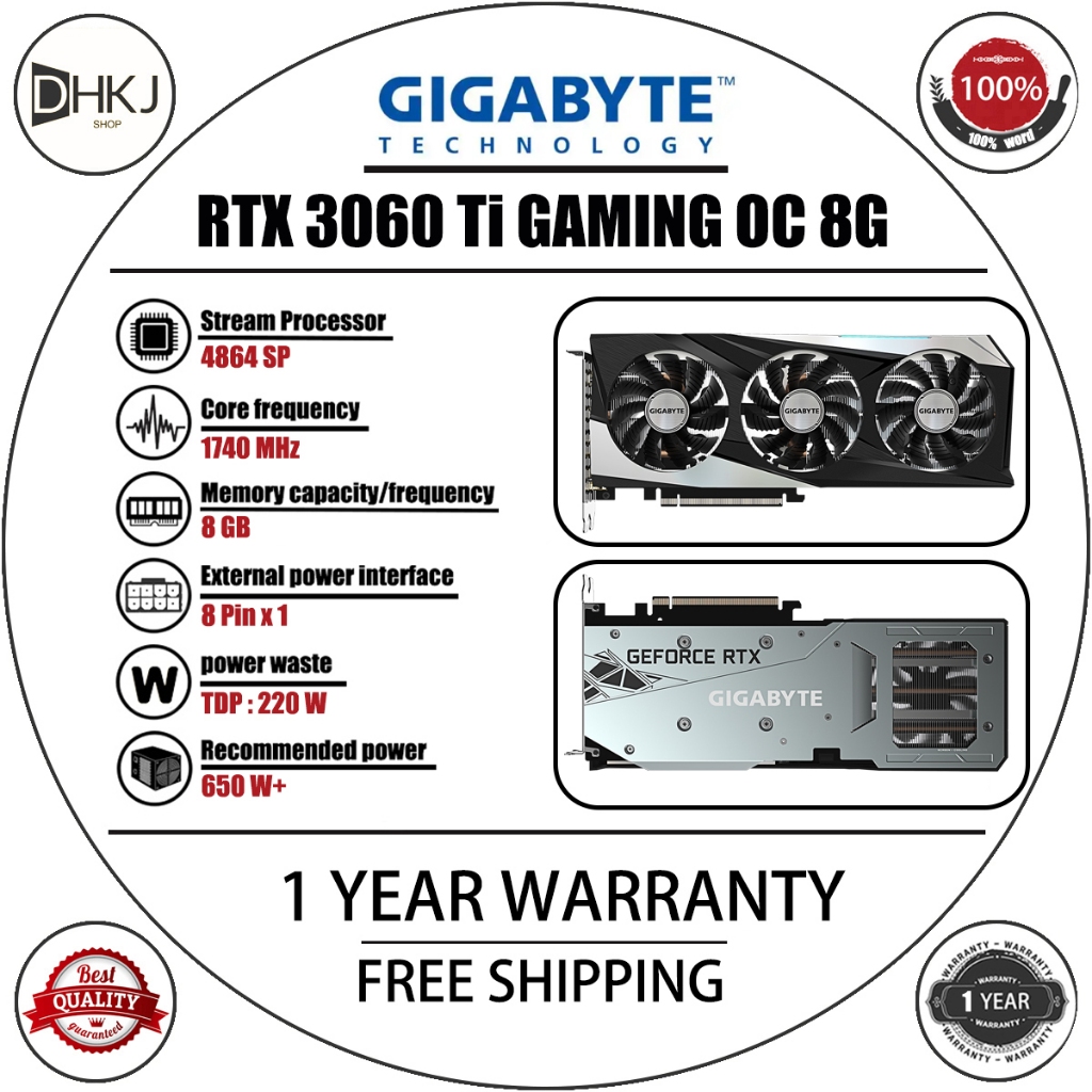 ใช้ GIGABYTE RTX 3060 Ti GAMING OC 8G กราฟิกการ์ด 8GB 4864SP GDDR6 8GB รับประกัน 1 ปี
