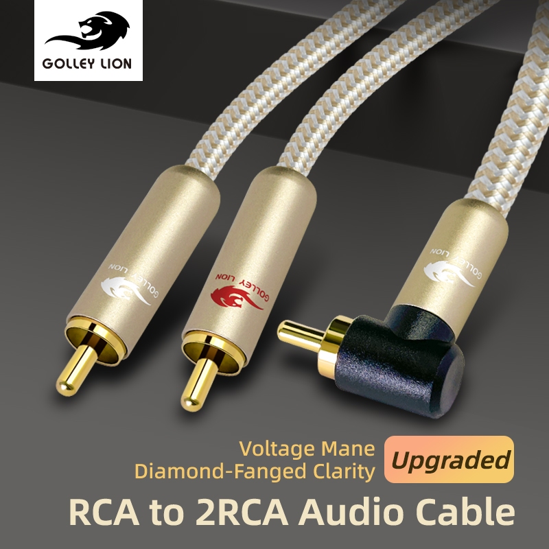 GOLLEY LION อัพเกรด RCA Y-Adapter, 1 RCA ชาย 2 RCA ชาย Y Splitter ดิจิตอลสเตอริโอสายสัญญาณเสียงสําหรับซับวูฟเฟอร์, โฮมเธียเตอร์, Hi-Fi - Dual Shielded | ชุบทอง 24เค
