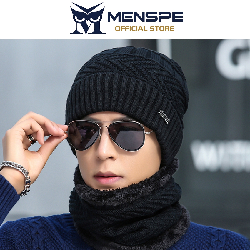 MENSPE หมวกถักสำหรับฤดูหนาว พร้อมผ้าพันคอกันลม อุ่นและแฟชั่น