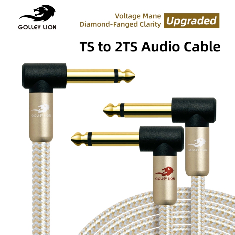 GOLLEY LION อัพเกรดมุมขวา 1/4 นิ้ว TS ถึง 2TS Y Splitter Cable, 6.35 มม.ชาย 2 Mono Male Breakout Cable สําหรับอินเทอร์เฟซเสียง, Mixer, Amplifier ราคาถูก Shopee Lazada