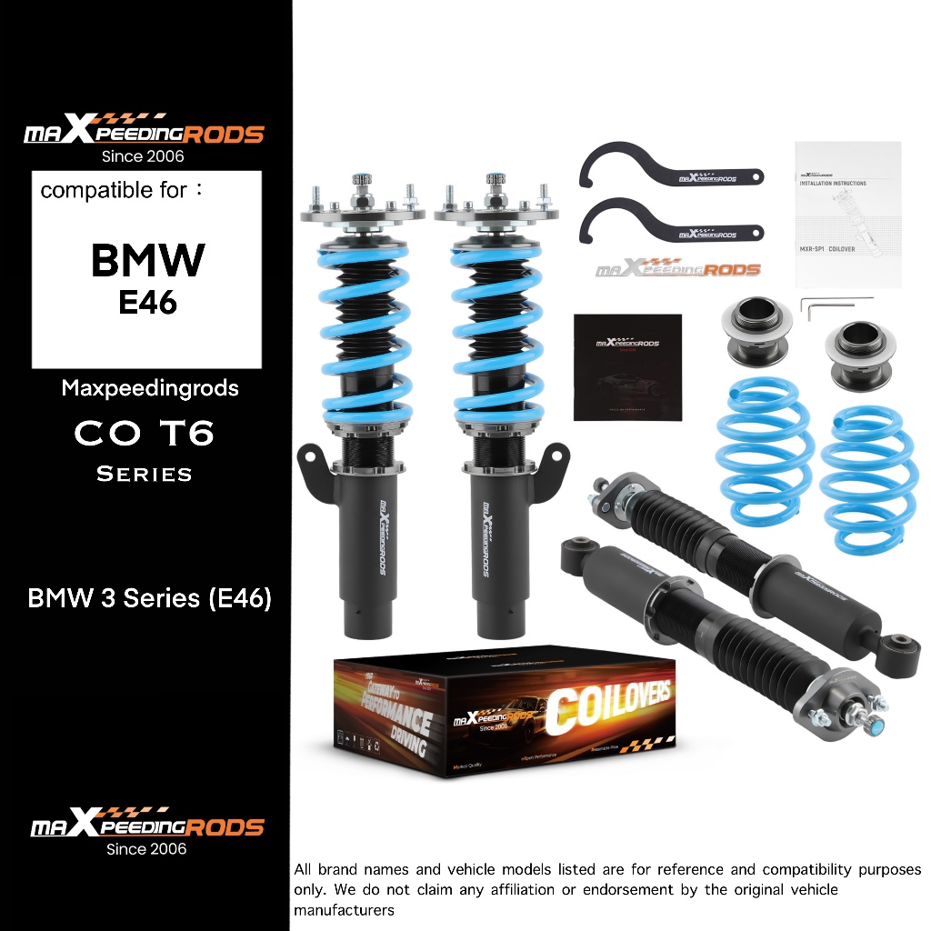 โช๊คอัพปรับเกลียว T6 Coilover สําหรับ BMW E46 ซีรี่ส์ 3 ปี 1998-2007 ชุดช่วงล่างแต่งรถ โหลดเตี้ย สตรัทพร้อมสปริง