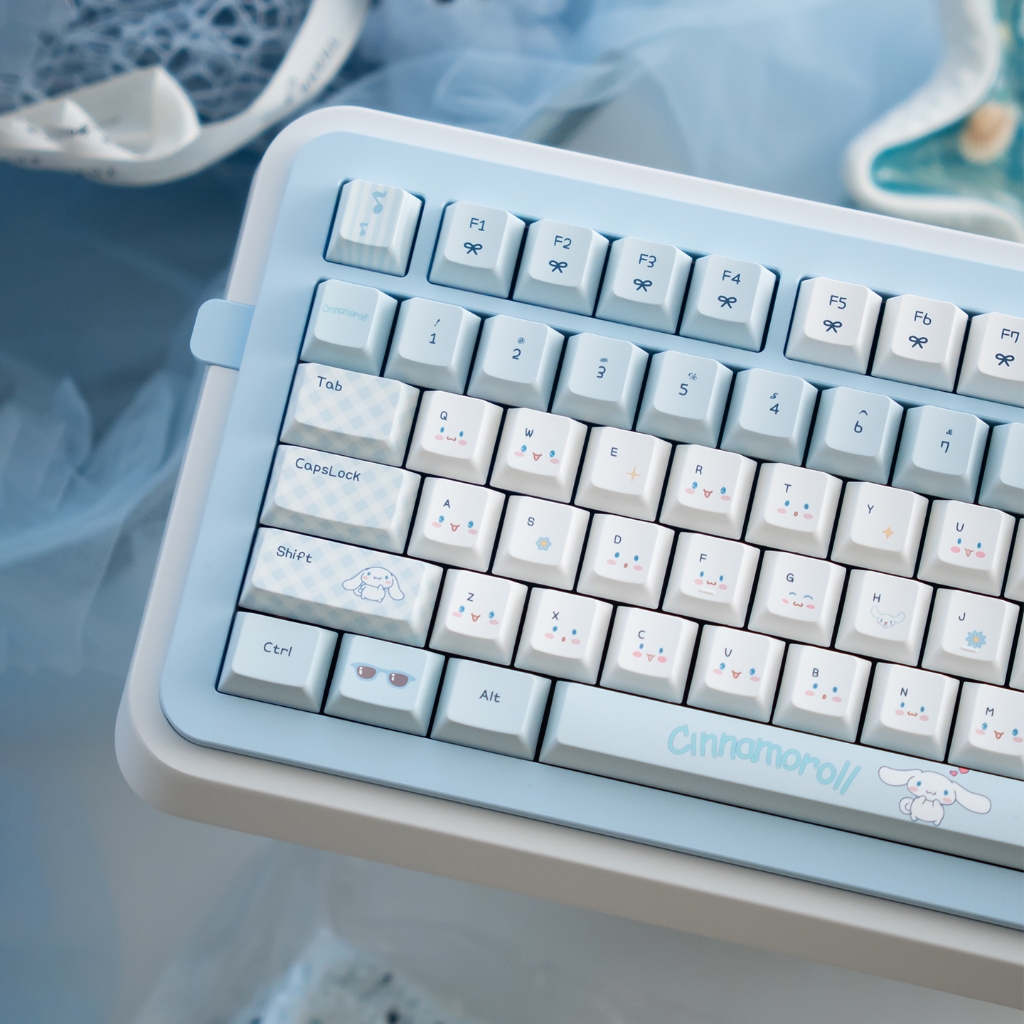 URE Cinnamoroll Keycaps การ์ตูนน่ารัก Blue PBT Cherry profile keycap ชุดสําหรับคีย์บอร์ดแบบกลไก