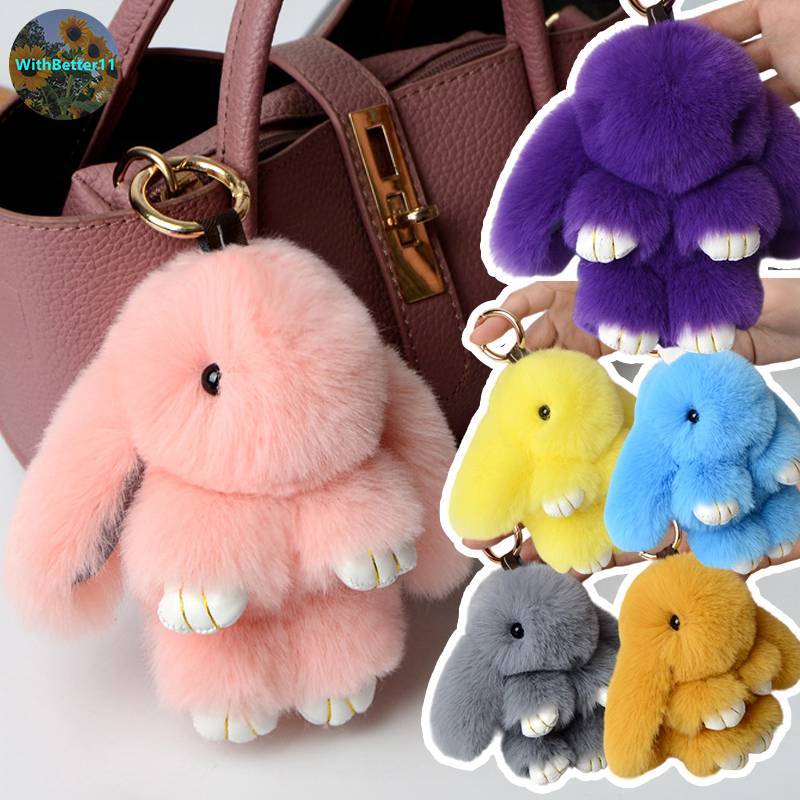 Better พวงกุญแจแหวนปุยจริง Pompon Bunny Trinket Charm แหวนกุญแจน่ารักบนกระเป๋าจี้กุญแจรถ