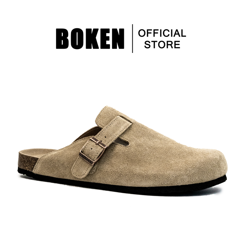 BOKEN รองเท้าแตะรองเท้าแตะผู้ชาย Mules ชายหาดกลางแจ้งแบนคลาสสิก Casual Soft Suede Cork Clogs Baotou สีกากี