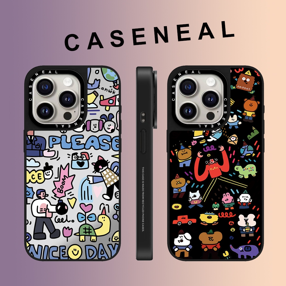 CASENEAL Graffiti Creative Daily mirror Faceเคสโทรศัพท์สําหรับiPhone 16 Pro Max 15 Plus 14 ProMax 13 12Pro 11 12 โทรศัพท์กันกระแทกขอบนุ่มฮาร์ดป้องกันกรณี