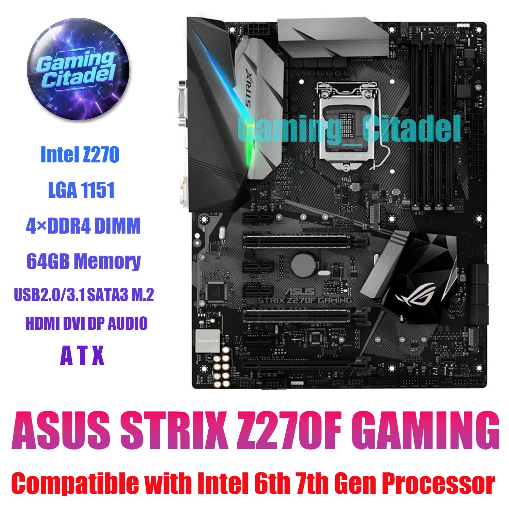 ใช้ ASUS Strix Z270F Gaming DDR4 ATX LGA 1151 เมนบอร์ดเข้ากันได้กับโปรเซสเซอร์ Intel 6th 7th Gen Z27