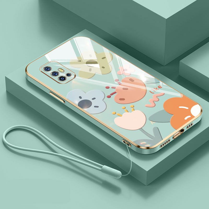 VRQR สําหรับ Vivo V17 V19 NEO V20 V21 V21E 4G Y73 2020 หรูหราตรงขอบ Dopamine ดอกไม้น่ารักซิลิโคนกันกระแทกเคสโทรศัพท์