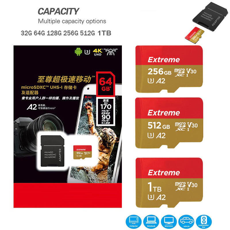 Extreme Micro SD Card 32GB 64GB 128GB A2 Micro SD 256GB 512GB 1TB TF/SD Card Class 10 สําหรับโทรศัพท
