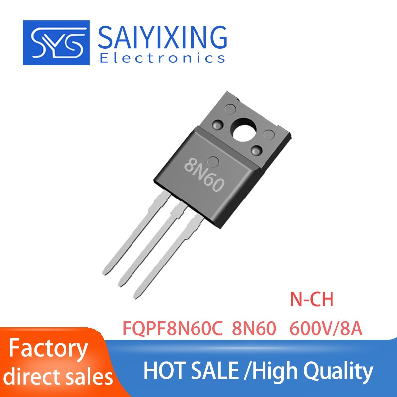 10PCS ยี่ห้อใหม่ 8N60 Plug-In TO-220F 8A 600V MOSFET Triode FQPF8N60C