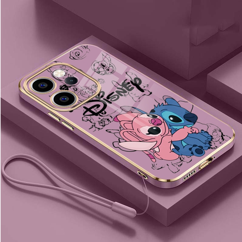 เคสสําหรับ OPPO Reno14F Reno 14 Pro 5G คู่ Hug Stitch Disney Case Glossy Plating Cover Shell ป้องกัน