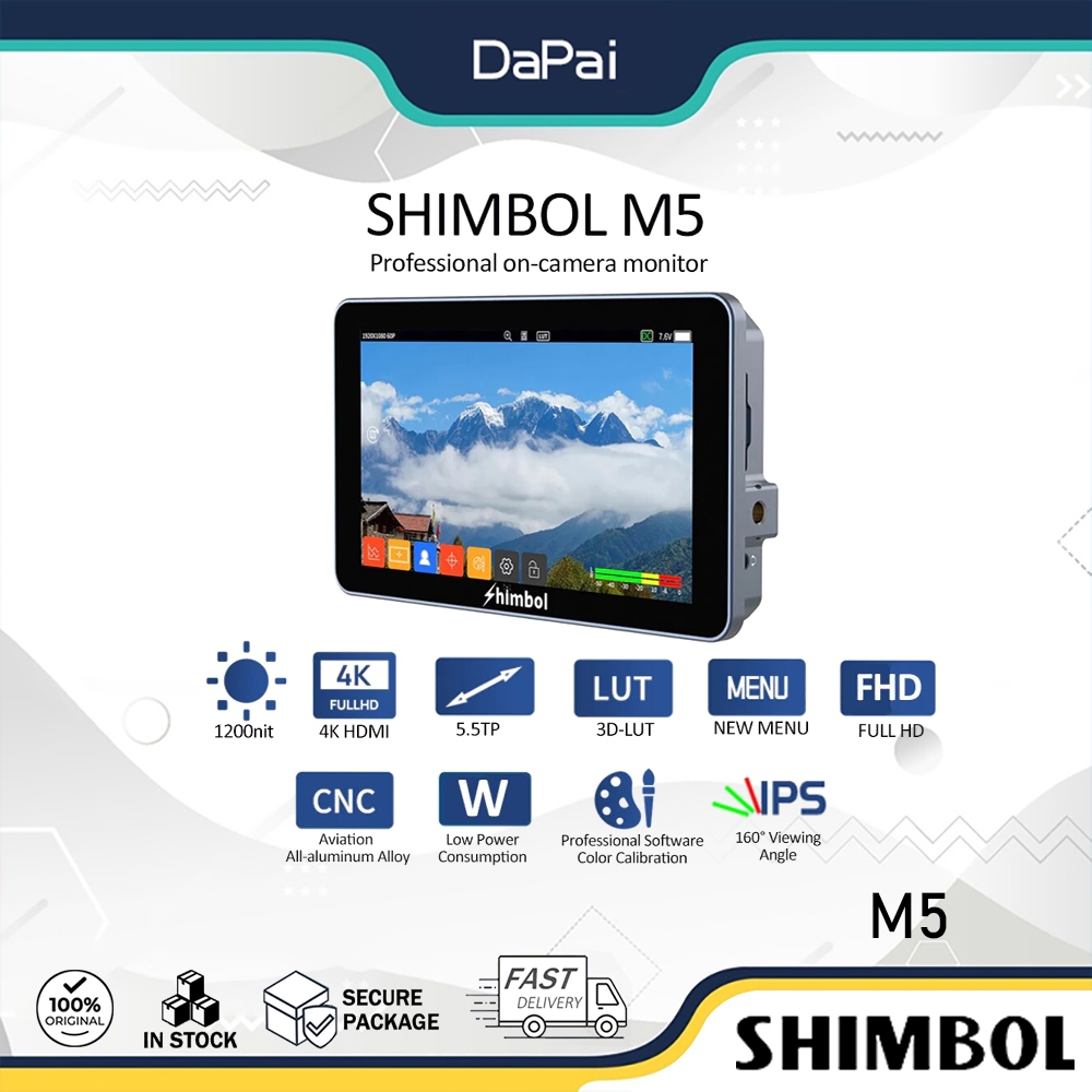 SHIMBOL M5 จอภาพบนกล้องมืออาชีพขนาด 5.5 นิ้ว 4k 30/HDR/1200Nit/3D LUT